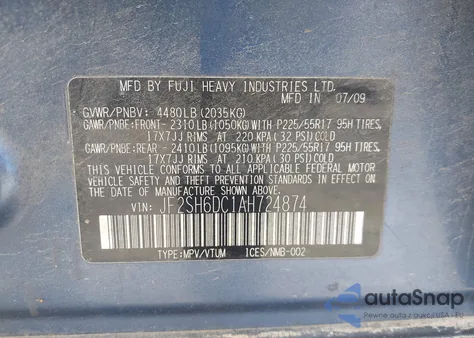 2010 Subaru Forester 2.5X Limited z USA, uszkodzony, nr VIN JF2SH6DC1AH724874